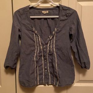 Aerie Chambray Lace Button Up Blouse